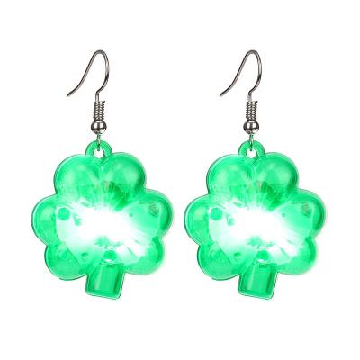 China Party Decoration Fashion Good Luck Shamrock St Patrick's Day LED Light Up Earrings For Lady Decoration for sale