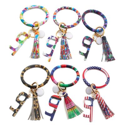 China Acrylic Leather Bracelet Bangles Key Chain Bracelets Round Without Touch Door Opener For Women for sale