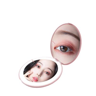 China High Quality 1X Hand Held Pocket Mirror Vanity Custom For Lady White Pink Led Mirror for sale