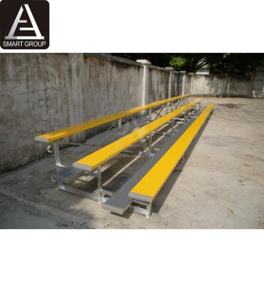 China Aluminum Alloy 6061-T6 Standard 3 Tiers 14' Yellow Powder Coated Tilt & Roll Mobile Portable Bleachers Aluminum Bleachers for sale