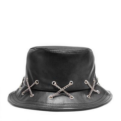 China New Character Trend Korean Street Fashion Personality Fashion Zipper Bucket Chain Bucket Leather Shooting Cap for sale