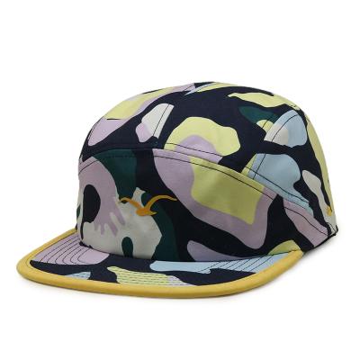 China COMMON Fashion Logo Adjustable Nylon Camo Sports Custom Outdoor Unisex 5 Panel Polyester Hats for sale