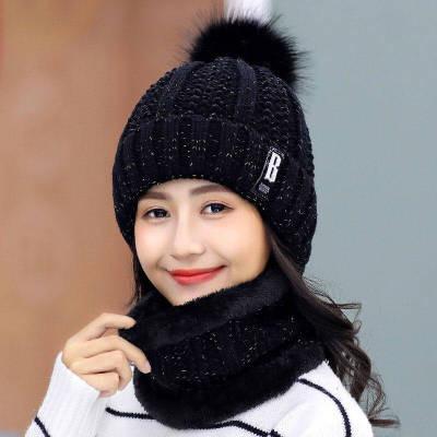 China COMMON women's autumn and winter plus thick warm all-in-one velvet hat scarf mask knit hat woolen cap hat for sale