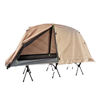 China Camouflage game camping rainproof outdoor camping/single bed outdoor aluminum tent double pole camp field off the ground tent for sale