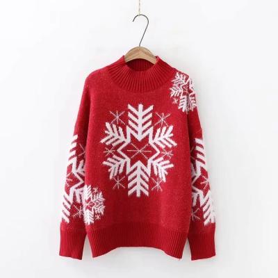 China New Anti-wrinkle Autumn Winter Long Turtleneck Snow Pattern Woman Knit Christmas Sweater for sale