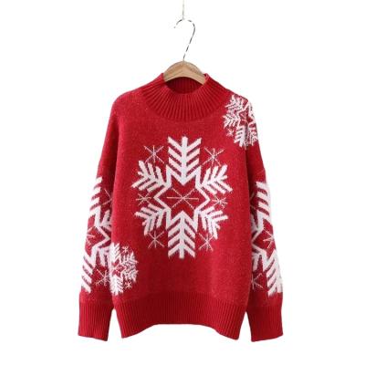 China New Anti-wrinkle Autumn Winter Long Turtleneck Snow Pattern Woman Knit Christmas Sweater for sale