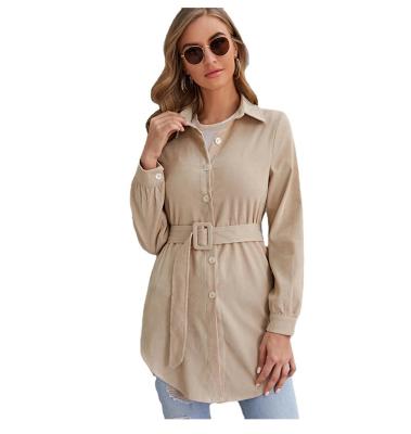 China 2021 High Quality Trench Coat Women's Mid Length Breathable Corduroy Coat For Women for sale