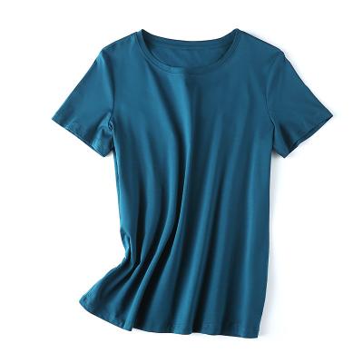 China Anti-wrinkle 100% cotton mercerized cotton slimming pure color simple slim fit women's summer T-shirt for sale