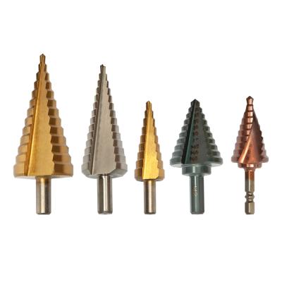 China Durable Life Longevity Titanium Coating High Speed ​​Steel Step Drill Bit Set With Groove Design for sale