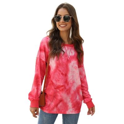 China Wholesale Latest Anti-Wrinkle Design Ladies Printed Sweatshirt Wholesale Crewneck Tie Dye Loose Hoodie Long For Women for sale