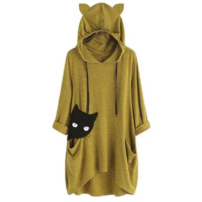 China Autumn anti-shrink wholesale custom sweater loose cat printed long women's hoodies for sale