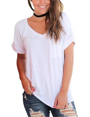 China Wholesale Anti-wrinkle short sleeve v neck T-shirts women's simple white t-shirts for sale