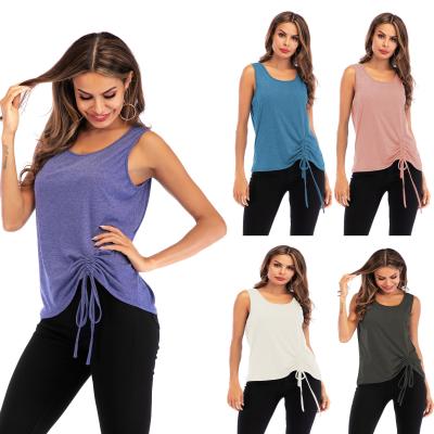 China New Summer Breathable Round Neck Women Tank Tops Sleeveless Crinkle T Shirts for sale