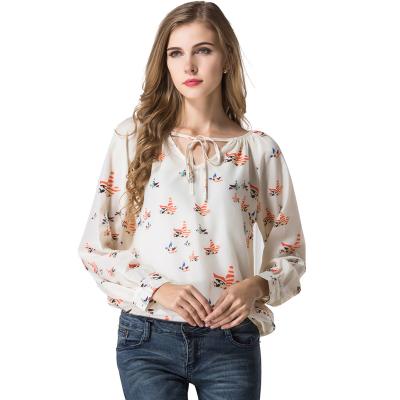 China Latest Fashion Casual V-neck Anti-pilling With String Women Chiffon Blouse for sale