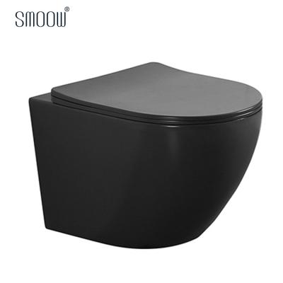 China Concealed Cistern European WC Rimless Matte Black Color Wall Hung Toilet With Old Gloss Technology for sale