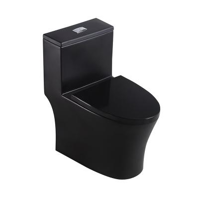 China Double-Flow Porcelain Once Piece Black Color Floor Mounted Toilet for sale