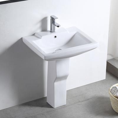 China Sleek Hotel Bathroom Modern Ceramic Square Wash Basin With Standing Column for sale