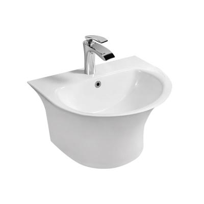 China Single Hole Wall-Hung Ceramic Glazed SMOOW Factory Sinks Wall Ware Oval Basin Set Modern Ceramic Sanitary Hung Wash Basin Bathroom Sink for sale