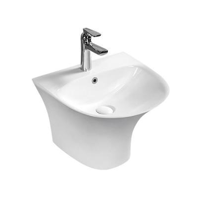 China Easy Clean Clean Ceramic Half Hung Basin Bathroom Sink Modern Pedestal Wall Basin Wall-hung Sinks Single Hole Oval White Aftermarket for sale