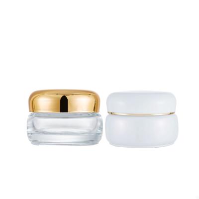 China Personal Care Custom Luxury Clear White Glass Jars Cosmetic Gold Lid 50ML for sale