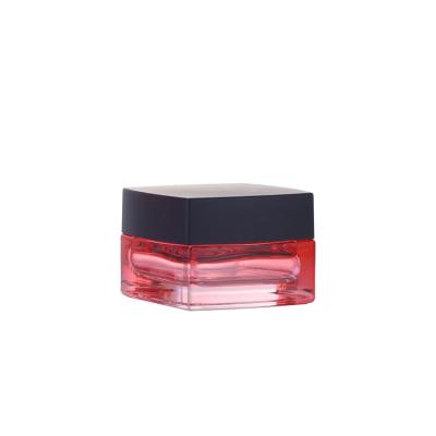 China Skin Care Cream Jar 50ML Luxury Heavy Red Glass Packaging Skin Care Cream Products Packaging With Black Lids for sale