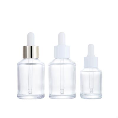 China New Design Serum Bottle 60ml 2OZ Hot Selling Clear Frosted Glass Dropper Single Shoulder With White Gold Eye Drop Pipette for sale