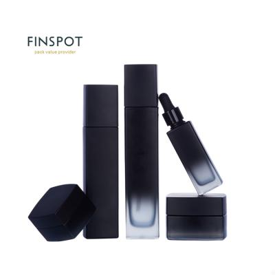 China Luxury Black Square Glass Lotion Cream Bottle 30ML 40ML 100ML 120ML High Clear Skin Care Dropper Bottle for sale