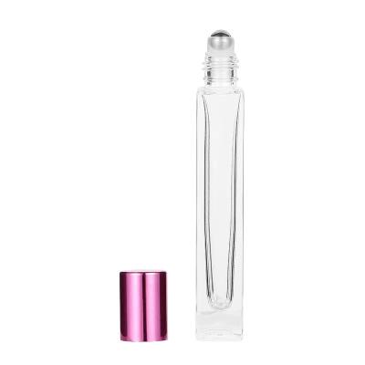 China New Design High Quality 10ml Square Clear Glass Roll On Cosmetic Bottle With Perfume Rollerball And Aluminum Cap for sale