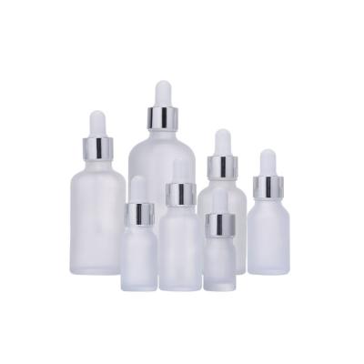 China Stock Frost Glass Dropper Bottle 10ML 15ML 30ML Silver Pipette Cap for sale