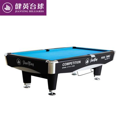 China Custom 9ft Solid Wood Multifunctional Billiard Table Standard Professional Leather Pocket Jianying Slate Design for sale