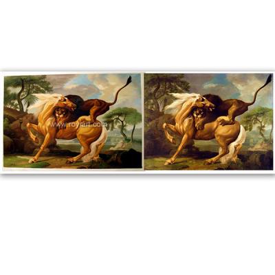 China Lion and Horse Environmental High Quality Wall Decor Materials Canvas Handmade Animal Oil Painting for sale