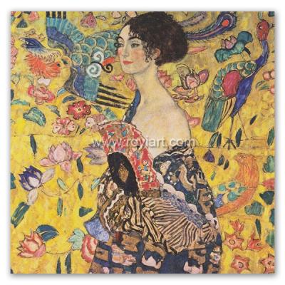 China Handmade High Quality Environmental Materials Reproduction Art Klimt Oil Painting Lady With Fan for sale