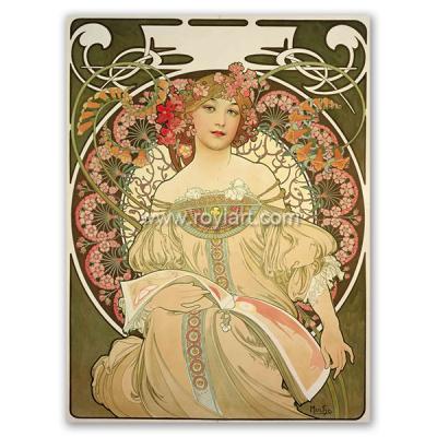 China Champagne Printer Publisher environmental materials hand-painted oil painting by Alphonse Maria Mucha for sale