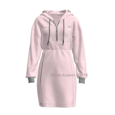 China Wholesale Custom Brown Terry Pink Fleece Zippers Decoration Breathable White French Green Solid Color Logo Hoodie Casual Dress for sale