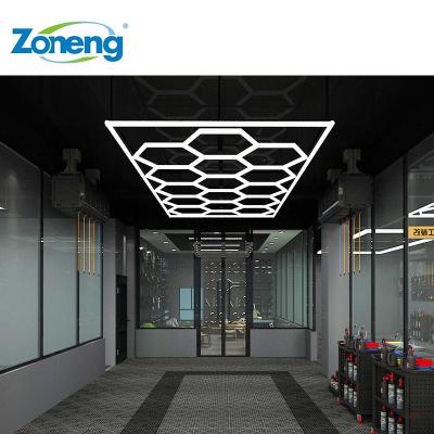 China Luxury Quickly Install Led Ceiling Lights For Car Wash Workshop Indoor Hexagon Led Light Car Detailing Light for sale