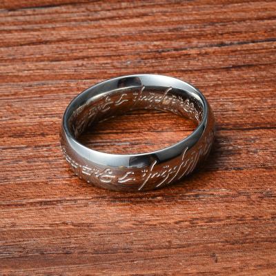 China Romantic Lord Of The Rings Ring Black Silver Gold Letter Titanium Stainless Steel Ring For Women Men for sale