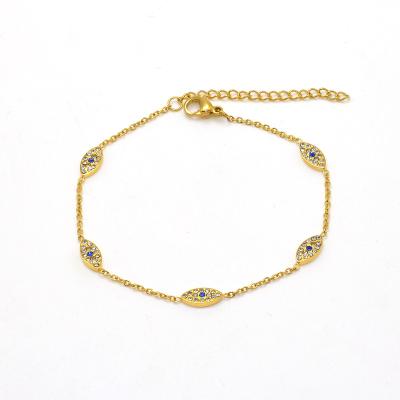 China Yazky Cute Colorful CZ Paved Eye Link Chain Gold Silver Plated 5mm Bezel CZ Diamond Girl Women Fashion Evil Eye Bracelet for sale