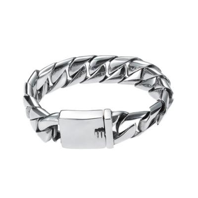 China Punk Silver Polished Men's 316L Stainless Steel Chain Bracelets Leather Wristband for sale