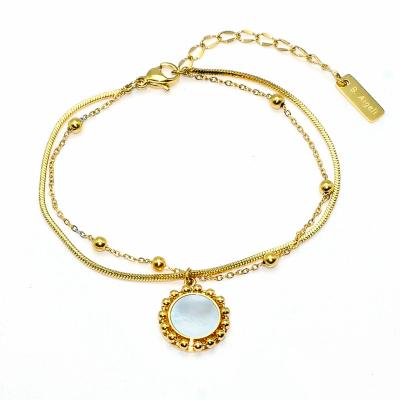 China Vintage Double Layer Vintage Beads Gold Plated Bracelet Charms Stainless Steel for sale