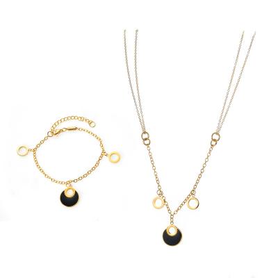 China Casual / Sporty 18K Gold Plated Jewelry Set For Girls Filled With Black Enamel Necklace And Bracelet for sale