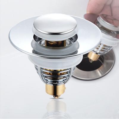 China Stainless Steel Rebound Core Basin Drain Filter Hair Catcher Shower Sink Strainer Bath Stopper Universal Universal Auto Bathroom Tool for sale