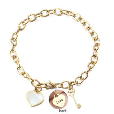 China Stainless Steel Shell Heart Shaped Hx Hand Design Ladies Bracelet Eco-Friendly Classic Pendant Link Chain Bracelet for sale