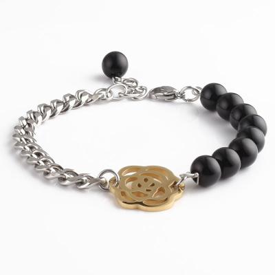 China Simple Creative Gold Rose Bracelet Black Agate Bracelet Hx Hand Fashion Eco-Friendly Bead Bracelet for sale