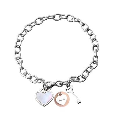 China Stainless Steel Shell Heart Shaped Hx Hand Design Ladies Bracelet Eco-Friendly Classic Pendant Link Chain Bracelet for sale