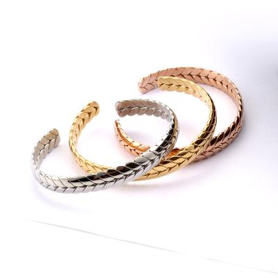 China Hx Eco-Friendly Hand Couples Bracelet Gold Wheat Ear Stainless Steel Open Cuff Bracelets Bangle for sale