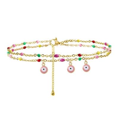 China Comfort Fit High End Gold Plated Anklet Classic Beach Vocation Beaded Chain Anklet Fashionable Blue Eye Anklet for sale