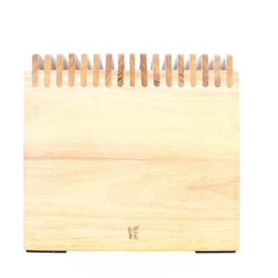 China Rubberwood Designed 16 Slot Disposable Solid Wood Kitchen Customized Laser Logo Wooden Knife Block Knife Holder With Wide Slots For Easy Kitting for sale