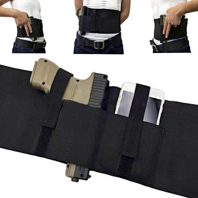 China Nylon Tactical Left Elastic Gun Holster Adjustable Left Belly Right Hand Gun Holster BK for sale