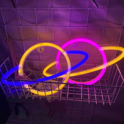 China Neon lamp plastic planet LED backing+Led neon light for party kids living room decoration USB battery charging wall hanging for sale