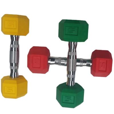 China Custom Logo Durable Adjustable Cast Iron Weightlifting Shaping Book Fixed Color Hex Rubber Coated Dumbbell for sale